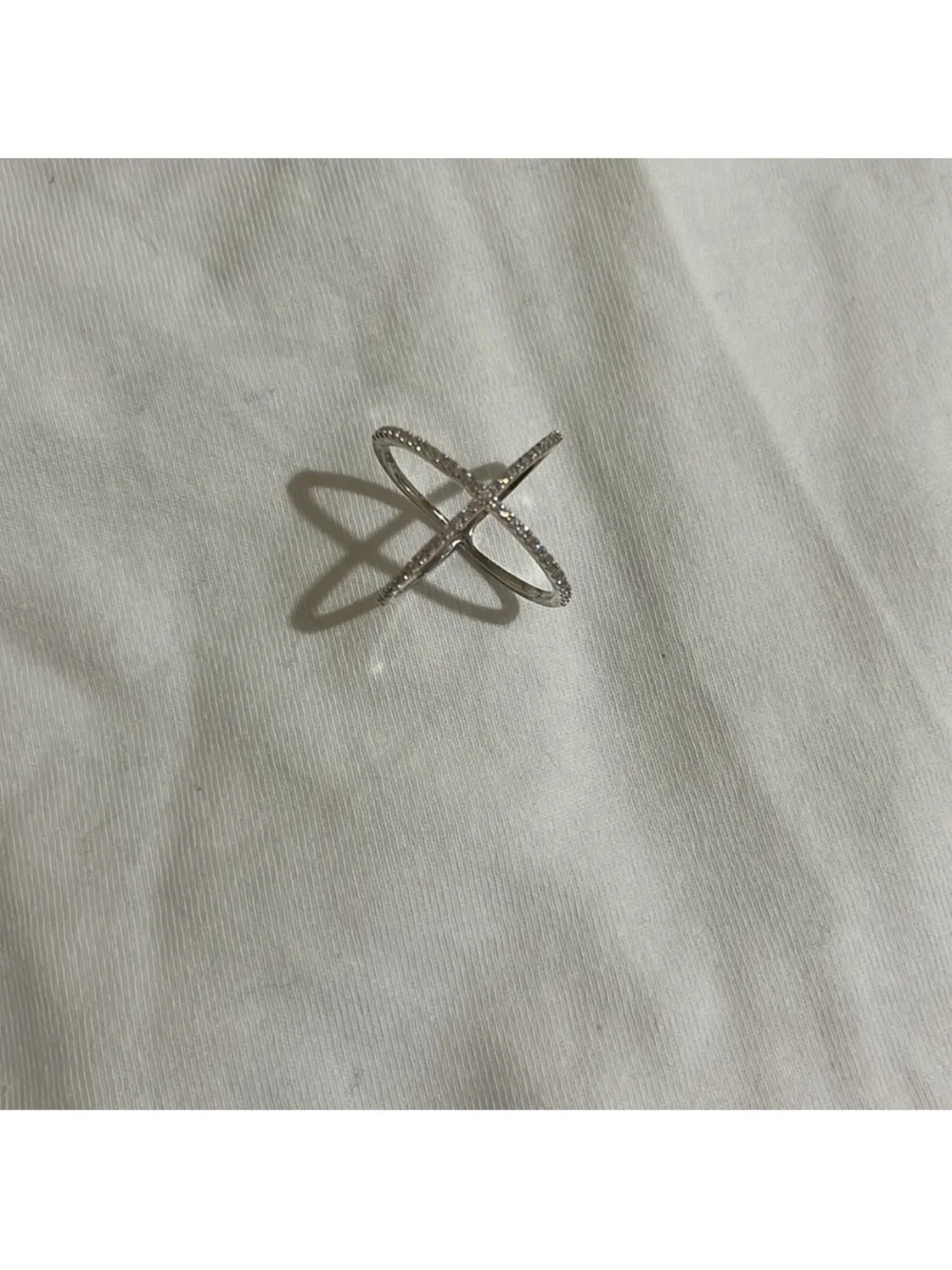 Delicate Crossed Band Ring in Silver with Pavé Crystals
